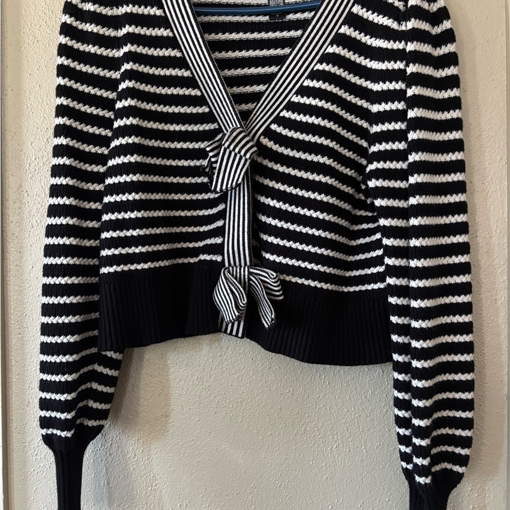 Express Black and White Striped Cardigan